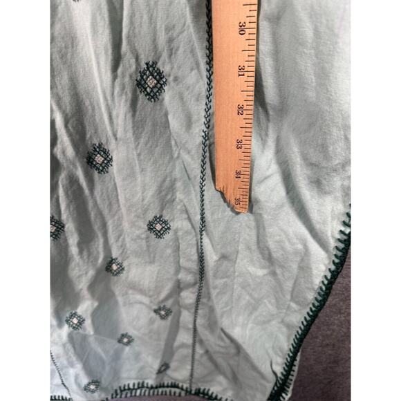 Zara Dress Women Medium Blue Linen Blend Geometric Pattern Embroidered Boho - Picture 5 of 8